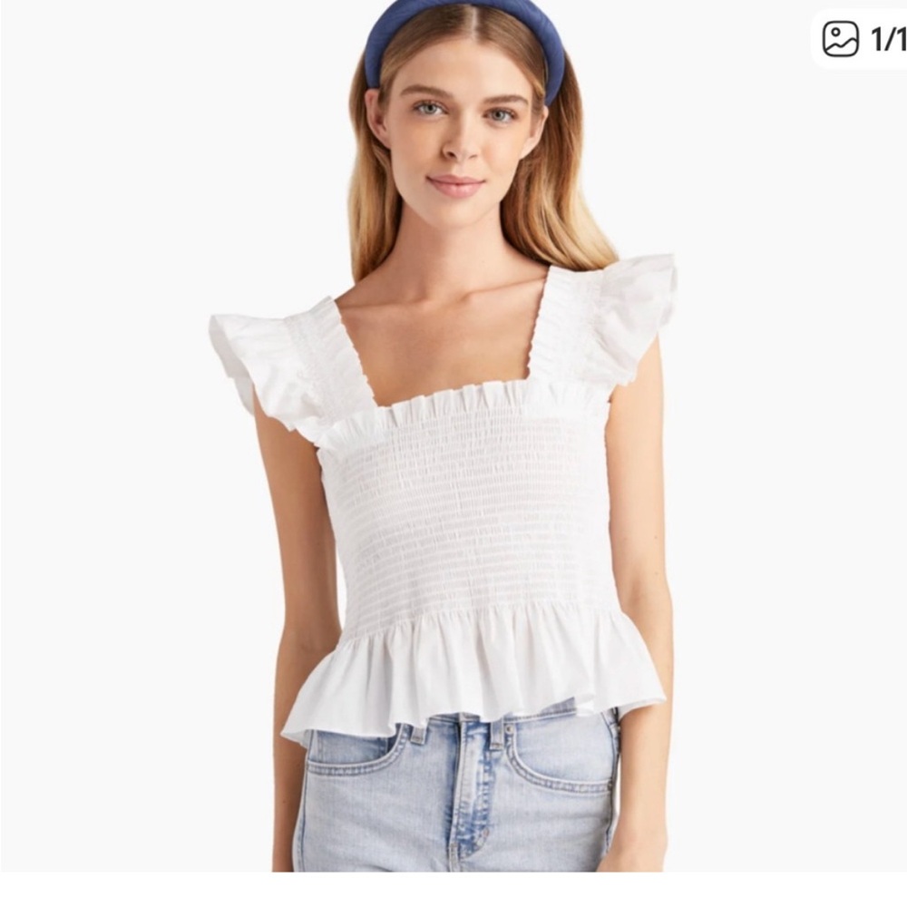 Hill House White Ruffle Smocked Blouse